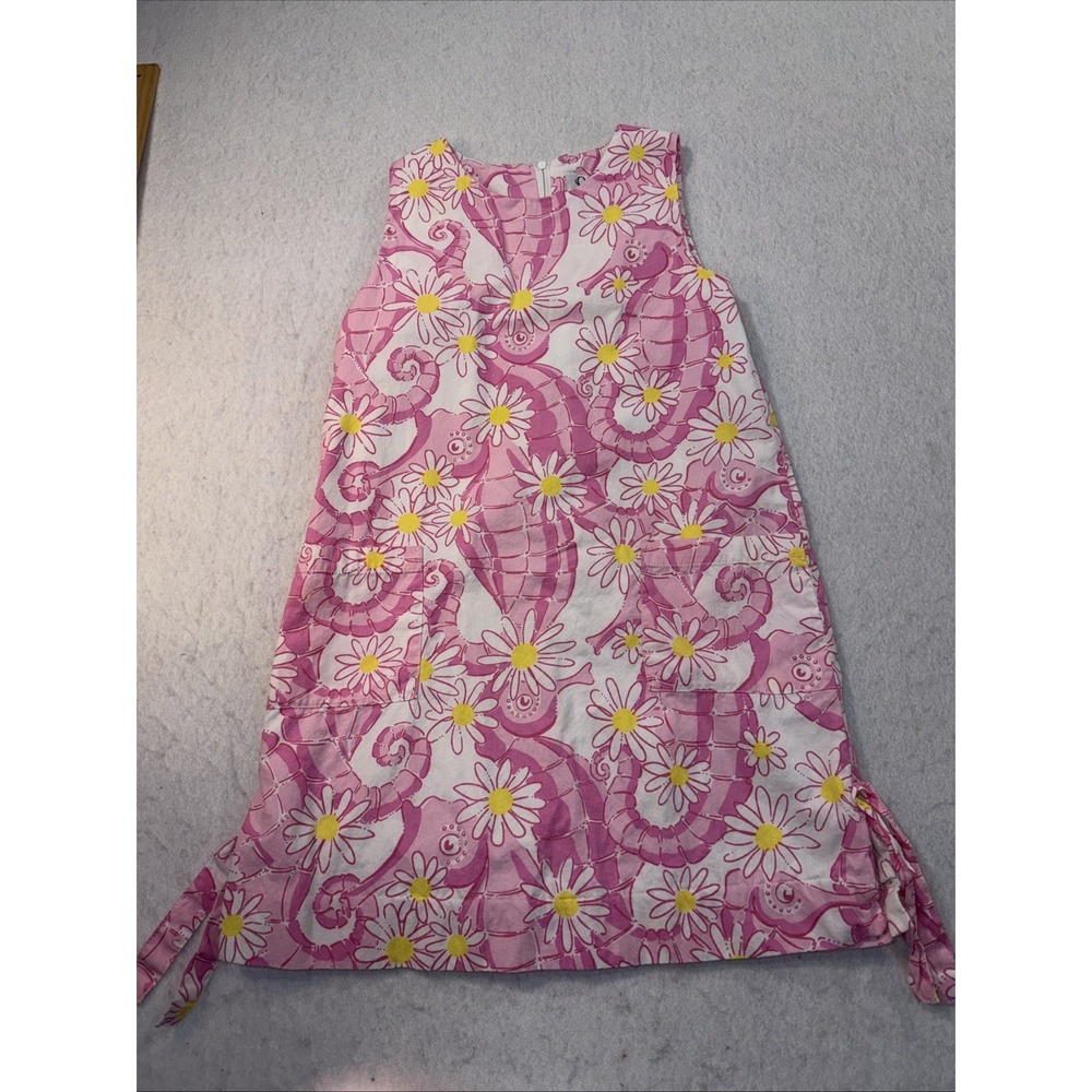 Lilly Pulitzer Dress Girls Size7 Pink Floral Seahorses Nautical Beach Vintage